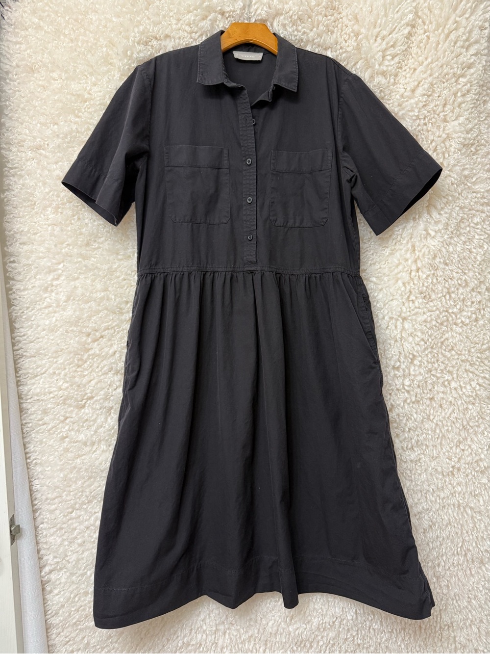 Everlane Black Short-Sleeve Midi Shirt Dress